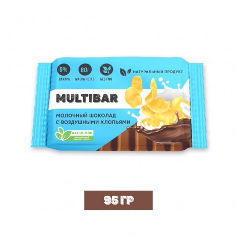 Молочный шоколад с воздушными хлопьями Multibar без сахара                                                    